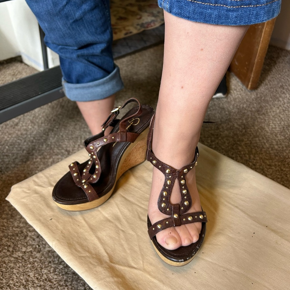 Brown Studded Wedge Sandals